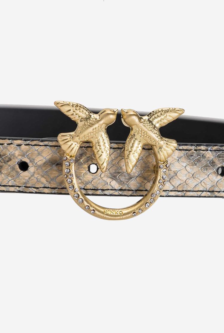 Beige/Black/Brown Gold Women's Pinko Thin Python-print Love Birds Leather Belts | Ireland-12056439