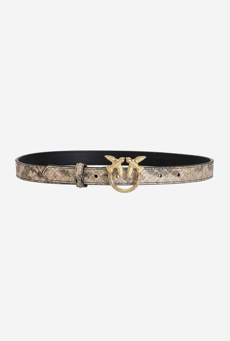 Beige/Black/Brown Gold Women\'s Pinko Thin Python-print Love Birds Leather Belts | Ireland-12056439