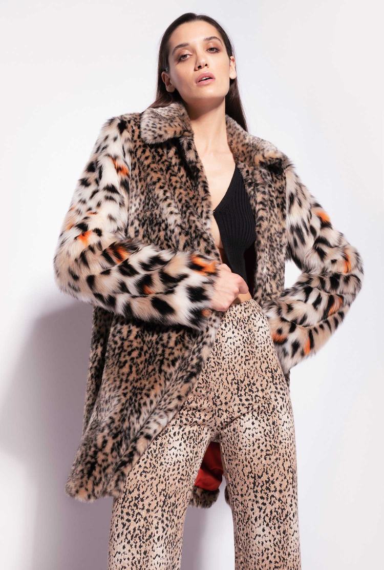 Beige/Black/Orange Women's Pinko Animal-print Faux-fur Coats | Ireland-27918059