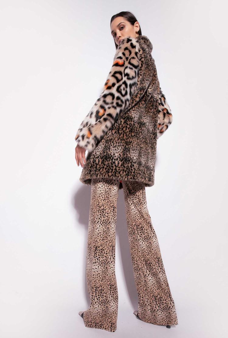 Beige/Black/Orange Women's Pinko Animal-print Faux-fur Coats | Ireland-27918059