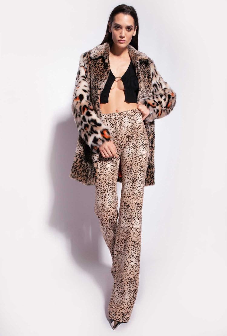 Beige/Black/Orange Women's Pinko Animal-print Faux-fur Coats | Ireland-27918059