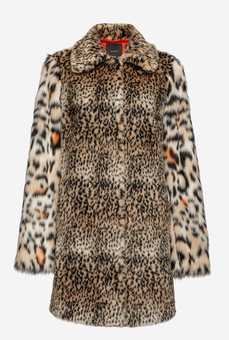 Beige/Black/Orange Women's Pinko Animal-print Faux-fur Coats | Ireland-27918059