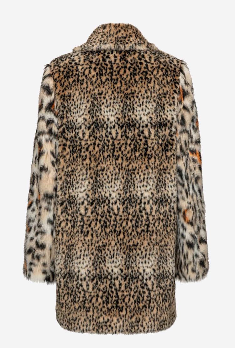 Beige/Black/Orange Women's Pinko Animal-print Faux-fur Coats | Ireland-27918059