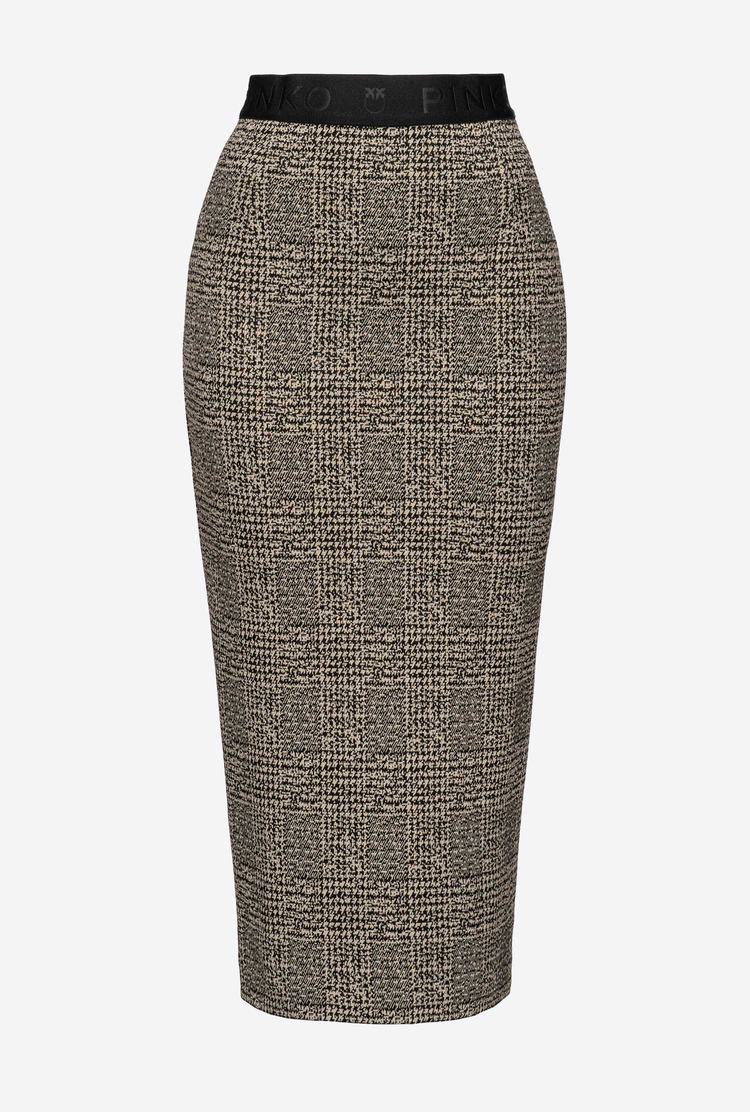 Beige/Black Women's Pinko Calf-length Check Skirts | Ireland-03279149