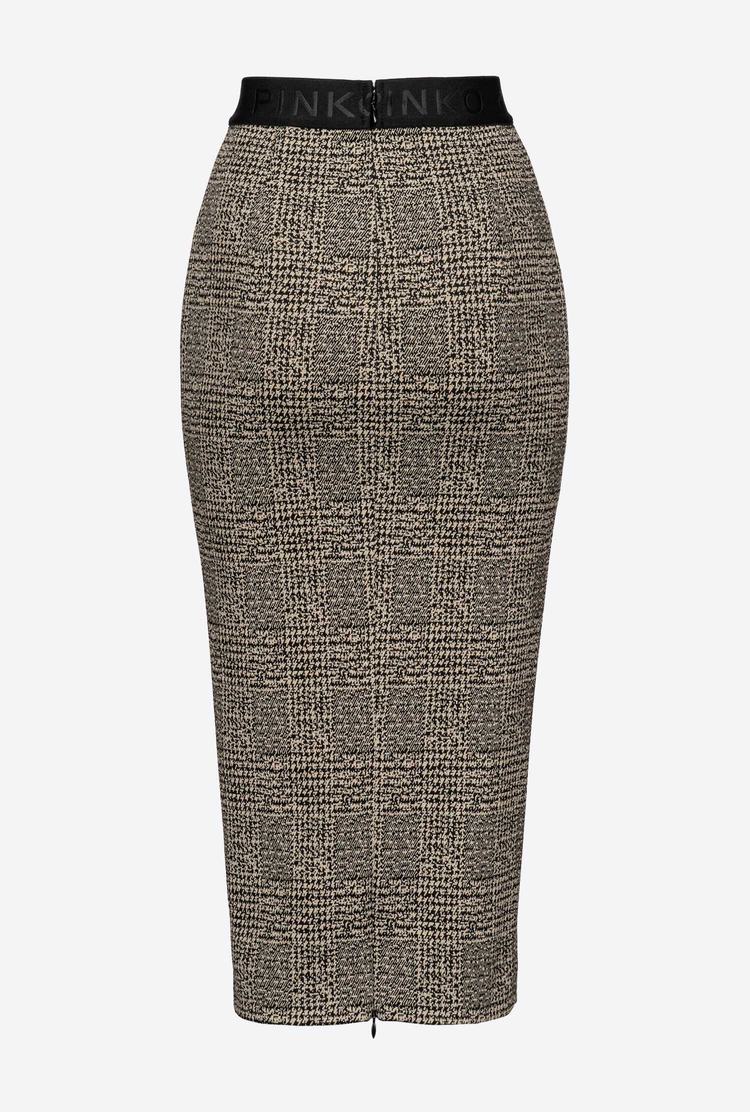 Beige/Black Women's Pinko Calf-length Check Skirts | Ireland-03279149