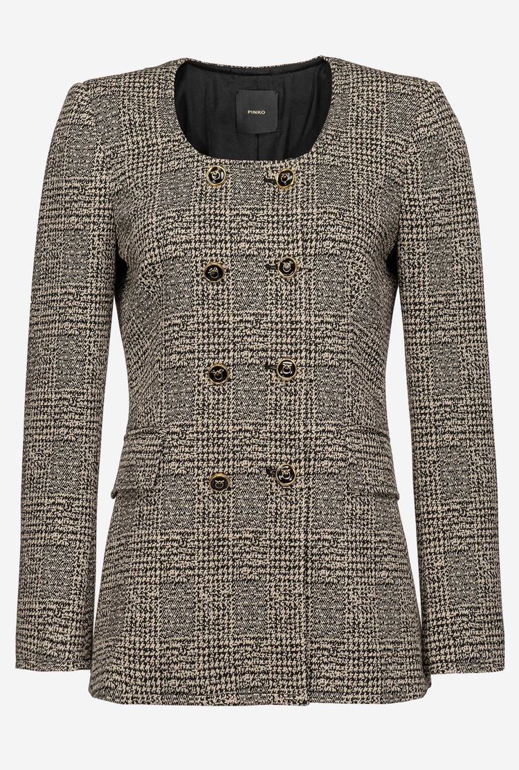 Beige/Black Women's Pinko Feminine Double-breasted Check Jackets | Ireland-85431929