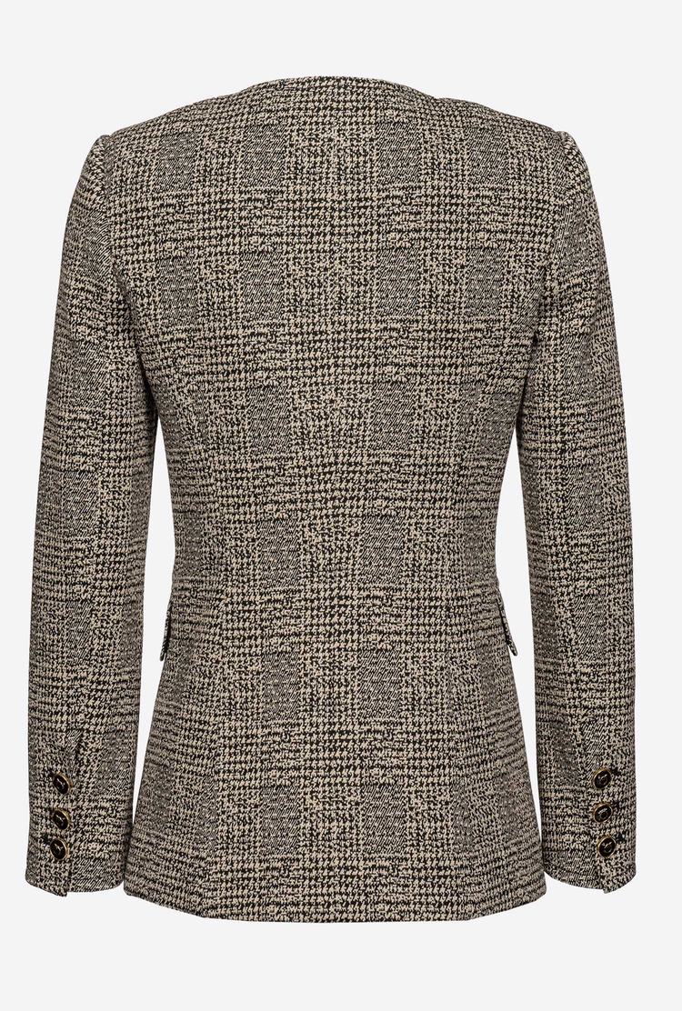 Beige/Black Women's Pinko Feminine Double-breasted Check Jackets | Ireland-85431929