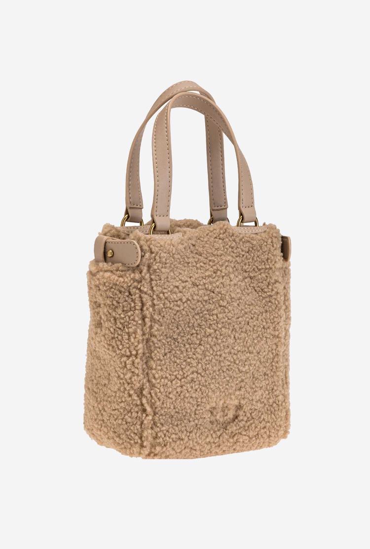 Beige Gold Women's Pinko Mini Everyday Faux Fur Handbag | Ireland-25698719