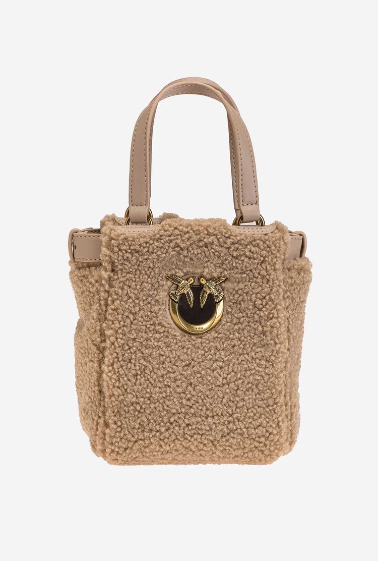 Beige Gold Women\'s Pinko Mini Everyday Faux Fur Handbag | Ireland-25698719