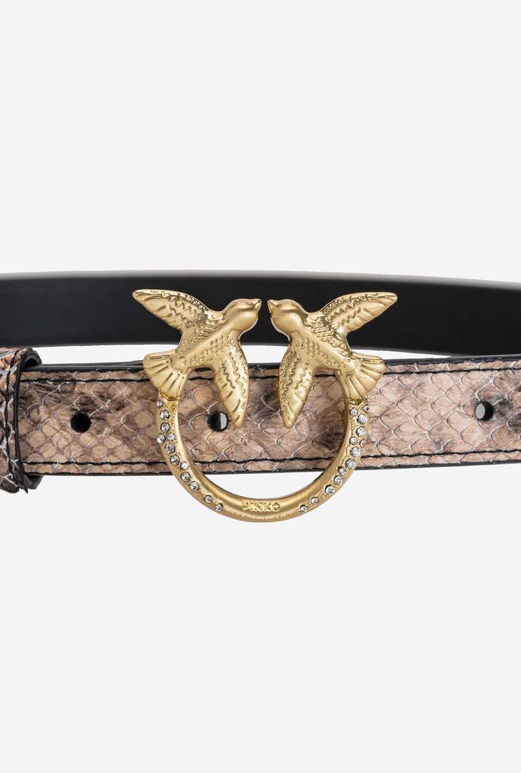 Beige/Red/Brown Gold Women's Pinko Thin Python-print Love Birds Leather Belts | Ireland-54327919