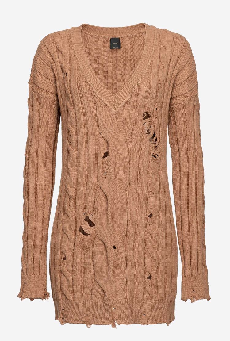 Beige Women's Pinko Cable-knit Dress | Ireland-54769209