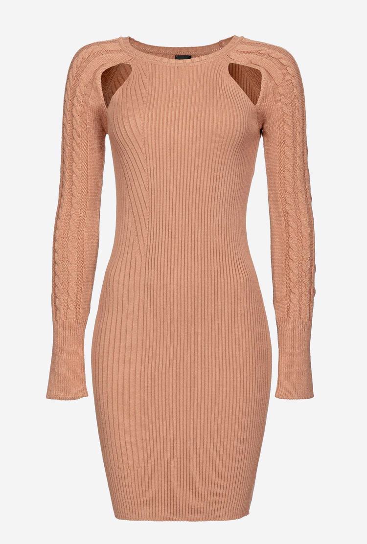 Beige Women's Pinko Cable-knit Mini Dress | Ireland-90728149