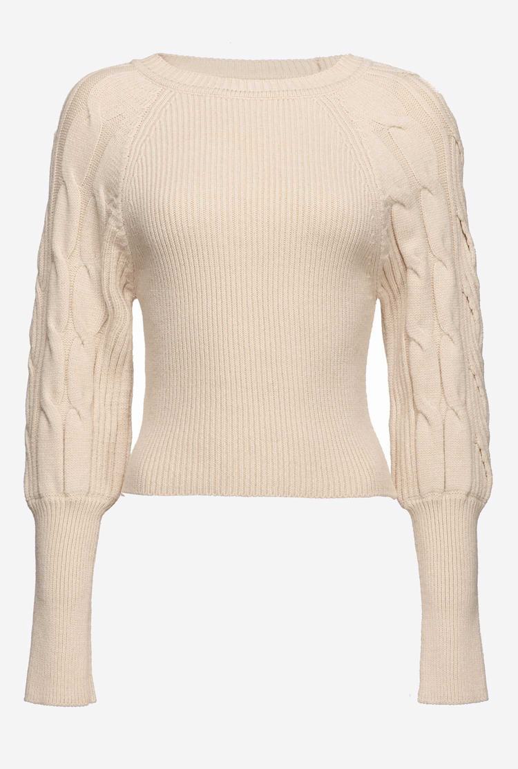 Beige Women's Pinko Cable-knit Pullover | Ireland-17649509