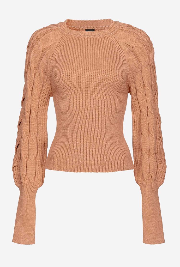 Beige Women's Pinko Cable-knit Pullover | Ireland-36029879