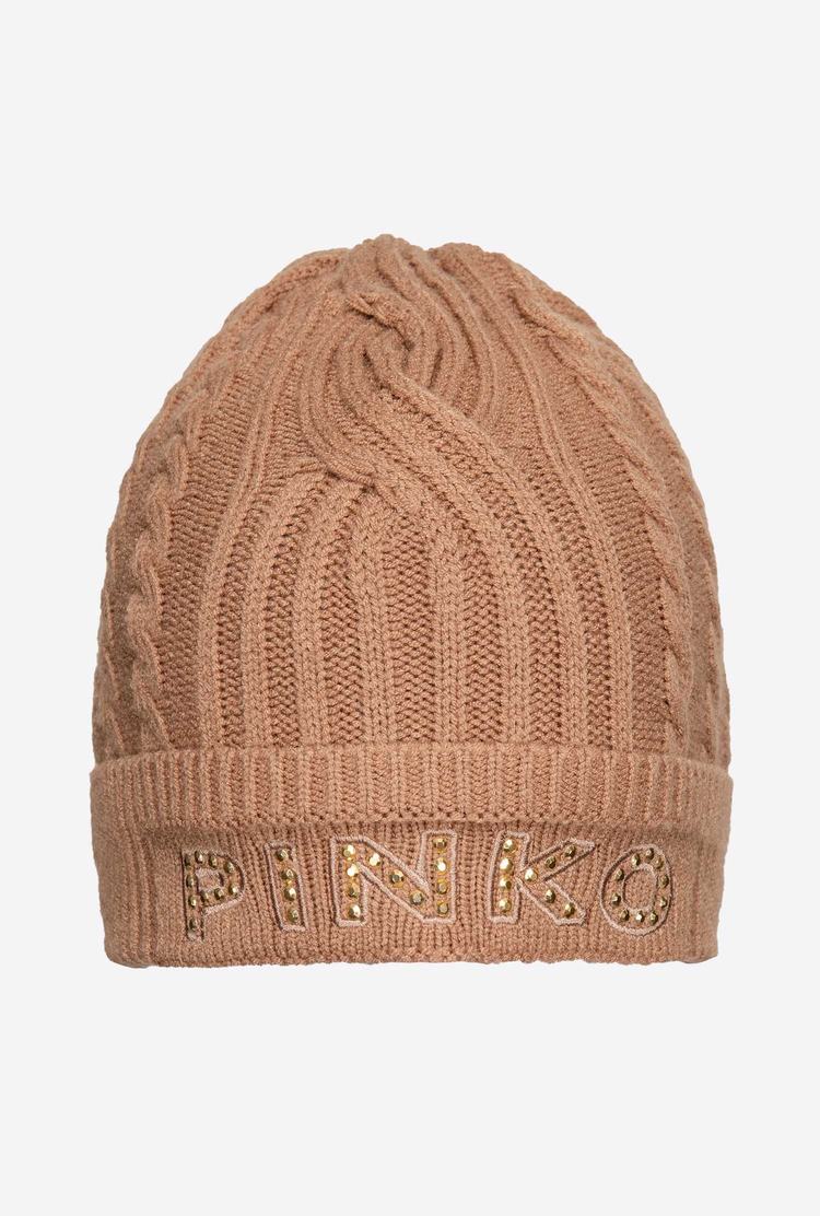 Beige Women\'s Pinko Embroidered Beanie | Ireland-24983169