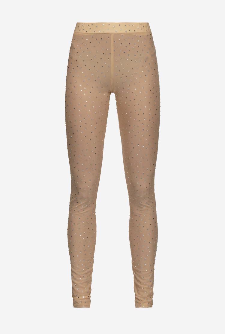 Beige Women's Pinko Fully Rhinestoned Pants | Ireland-58467099