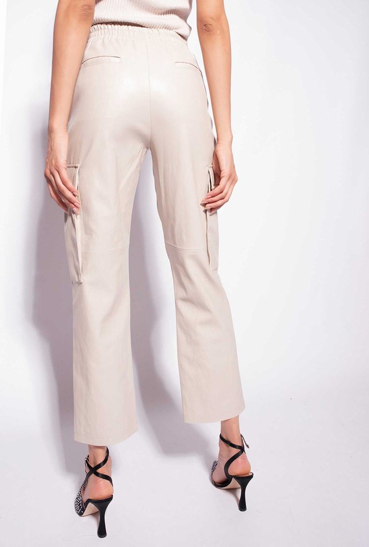 Beige Women's Pinko Leather-look Cargo Pants | Ireland-47081399