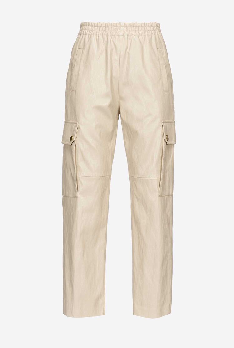 Beige Women's Pinko Leather-look Cargo Pants | Ireland-47081399