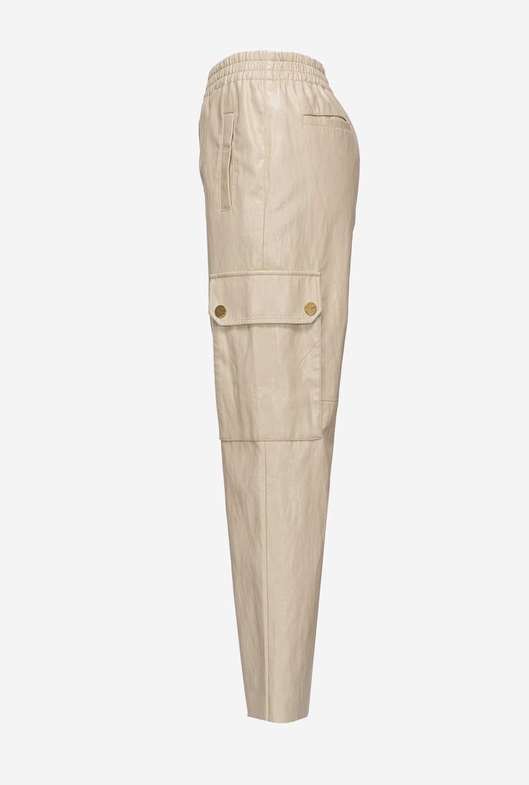 Beige Women's Pinko Leather-look Cargo Pants | Ireland-47081399