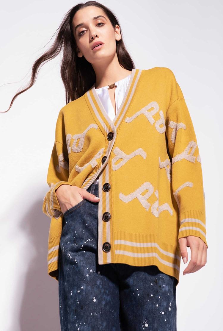 Beige Women\'s Pinko Logo Cardigan | Ireland-09653489