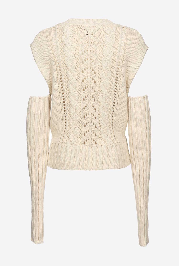 Beige Women's Pinko Off-the-shoulder Pullover | Ireland-98127069