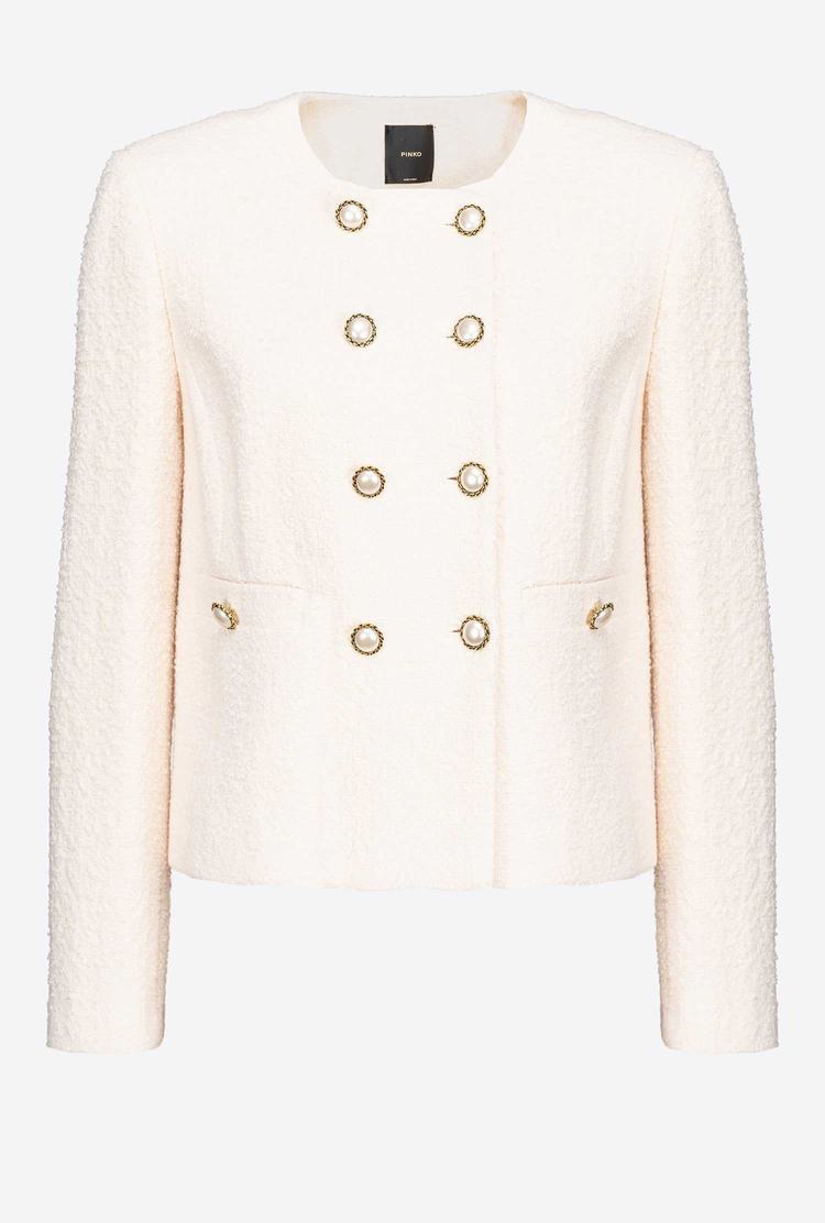 Beige Women's Pinko Short Basketweave Bouclé Jackets | Ireland-05421639