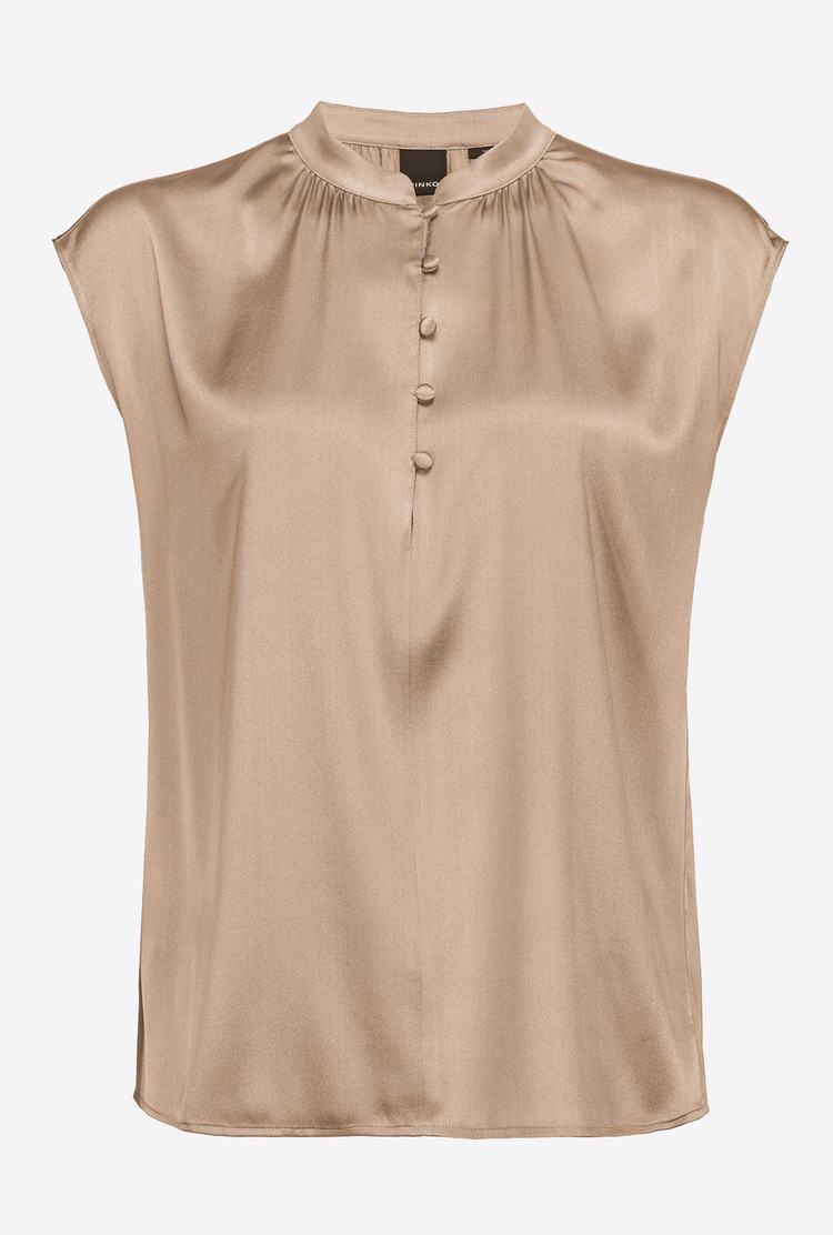 Beige Women's Pinko Sleeveless Satin Shirts | Ireland-91384209