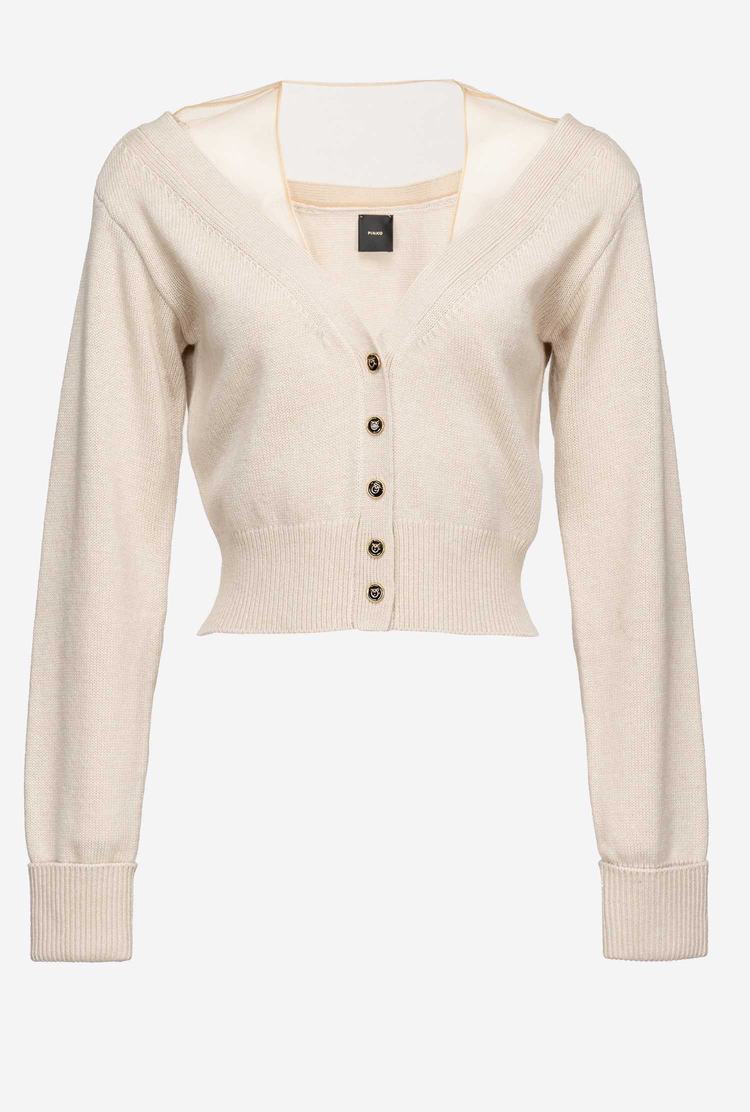 Beige Women's Pinko Soft Wool And Tulle Cardigan | Ireland-63519479