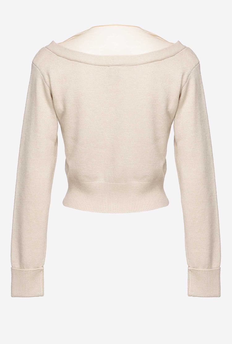 Beige Women's Pinko Soft Wool And Tulle Cardigan | Ireland-63519479