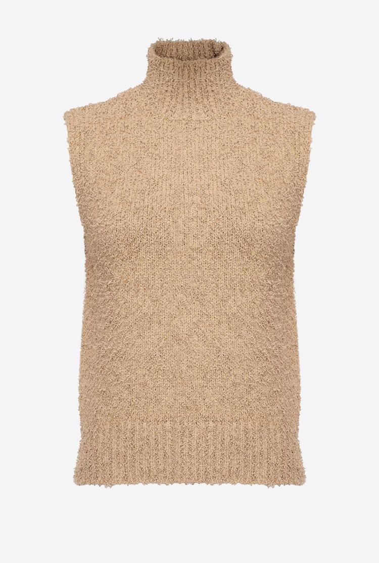 Beige Women's Pinko Turtleneck Vest | Ireland-13840929