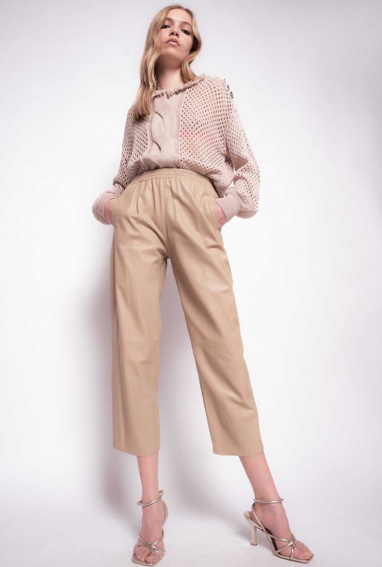 Beige Women's Pinko Ultralight Leather Pants | Ireland-42096159