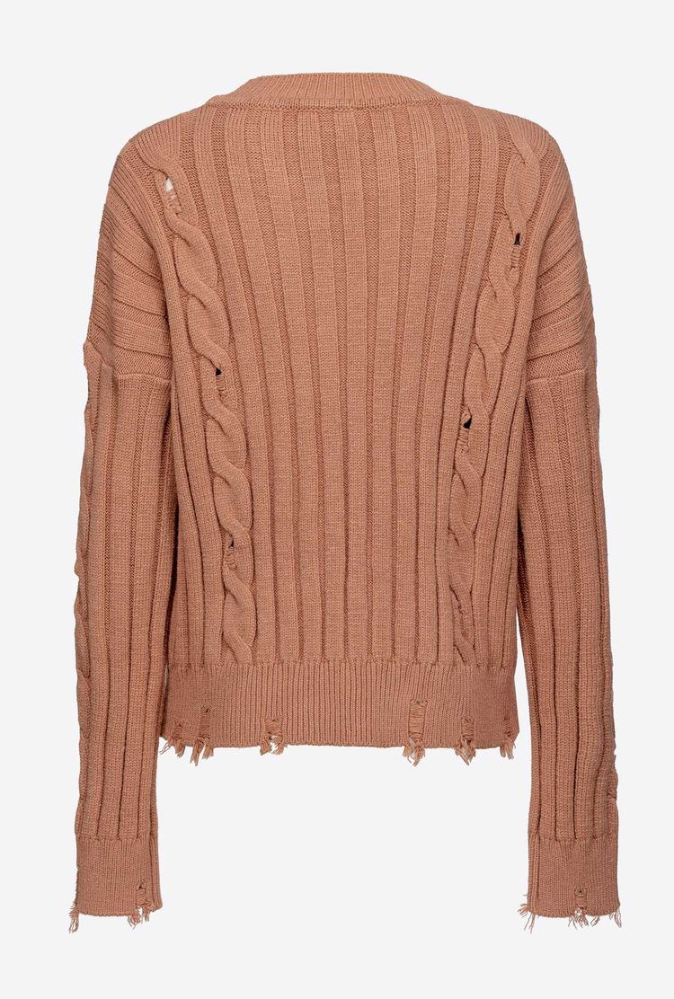 Beige Women's Pinko Used-look Cable-knit Pullover | Ireland-80152379