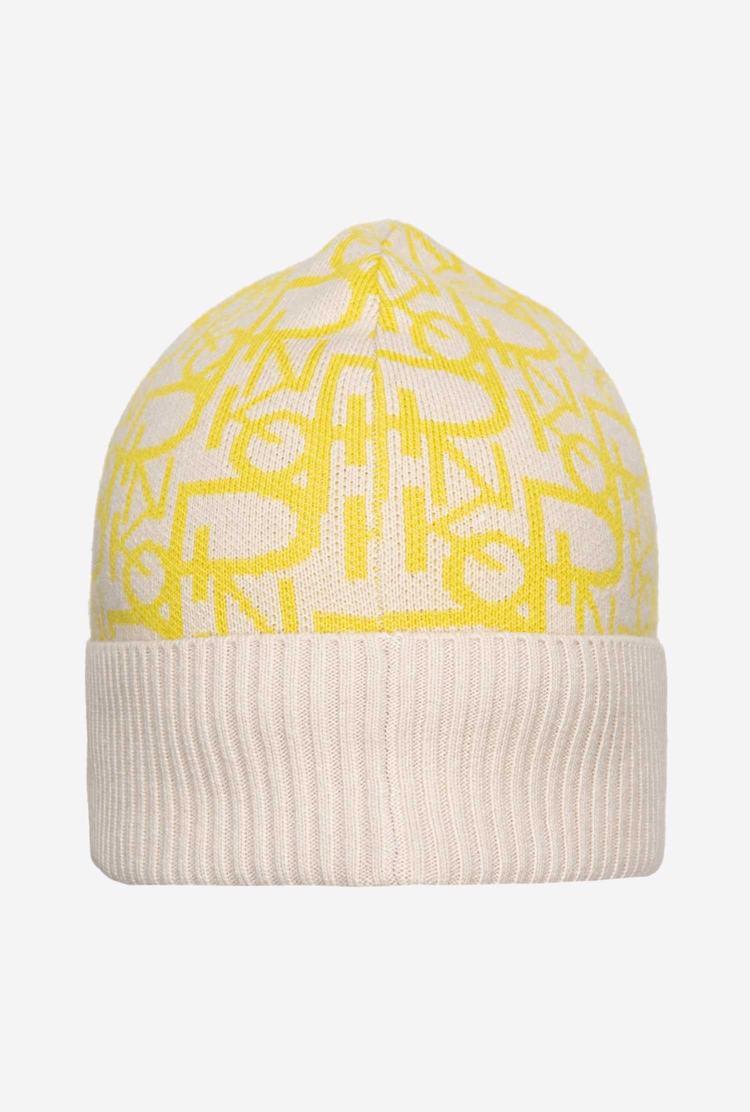 Beige/Yellow Women\'s Pinko Cashmere Jacquard Beanie | Ireland-49570819