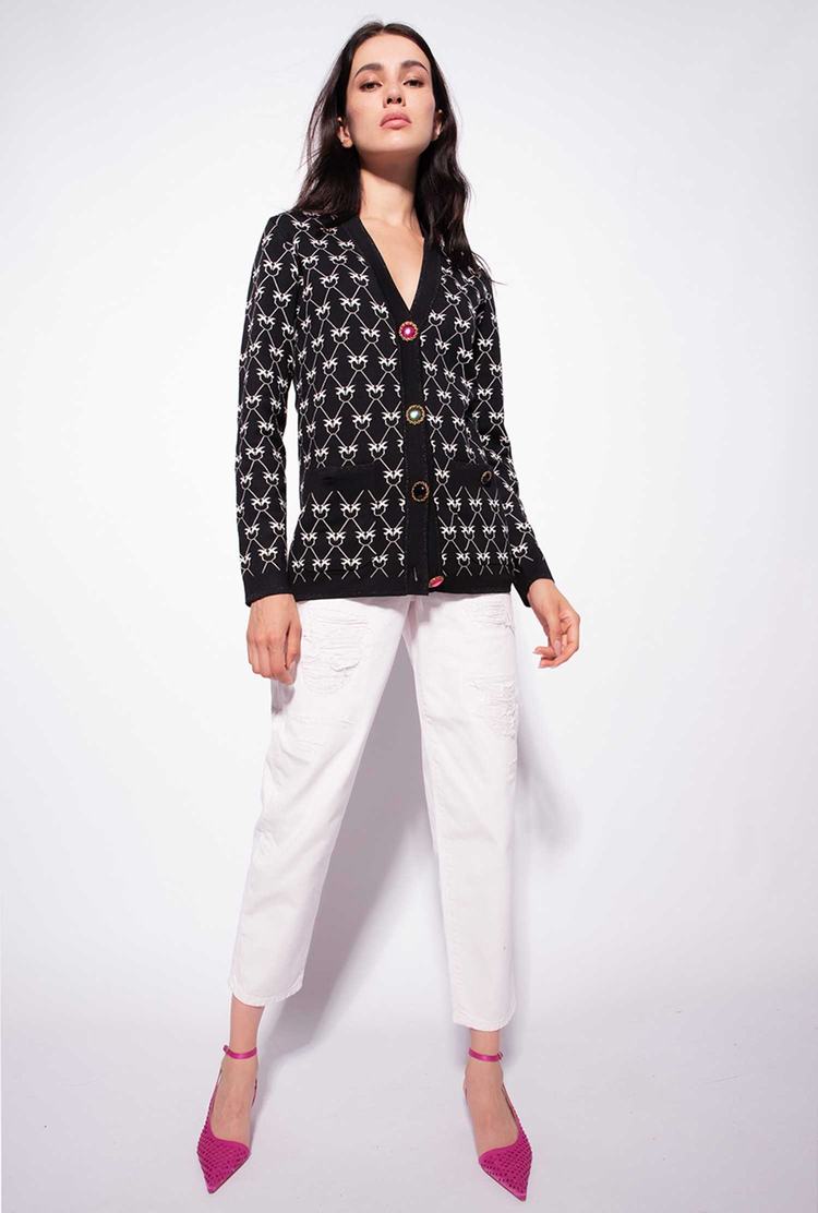 Black/Cream Women's Pinko Jewel Buttons Cardigan | Ireland-83791659