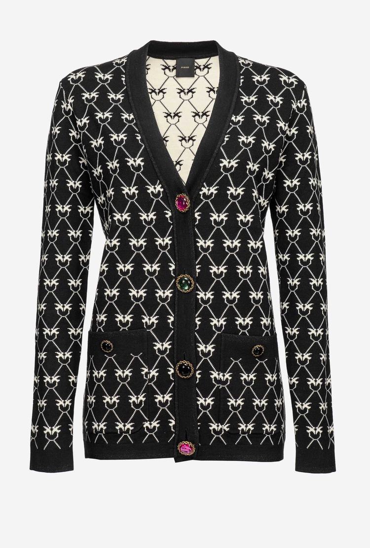 Black/Cream Women's Pinko Jewel Buttons Cardigan | Ireland-83791659