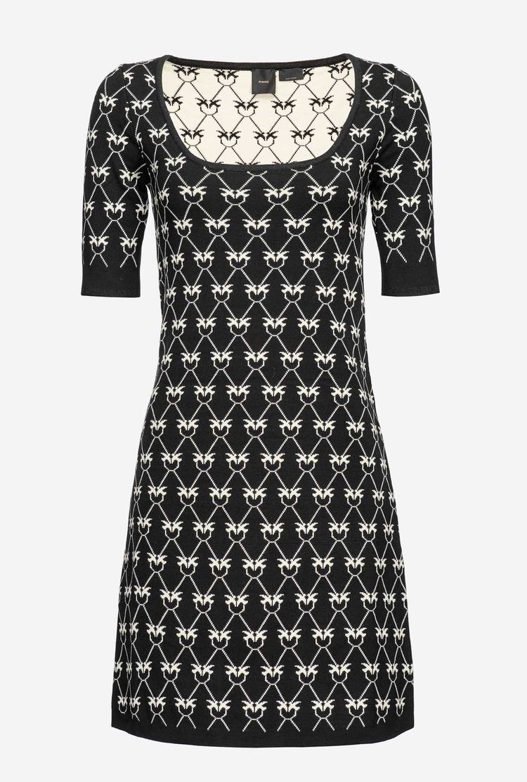 Black/Cream Women's Pinko Monogram Knit Dress | Ireland-27065149