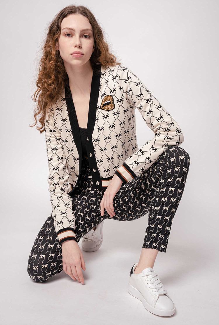 Black/Cream Women's Pinko Monogram Pants | Ireland-83529609