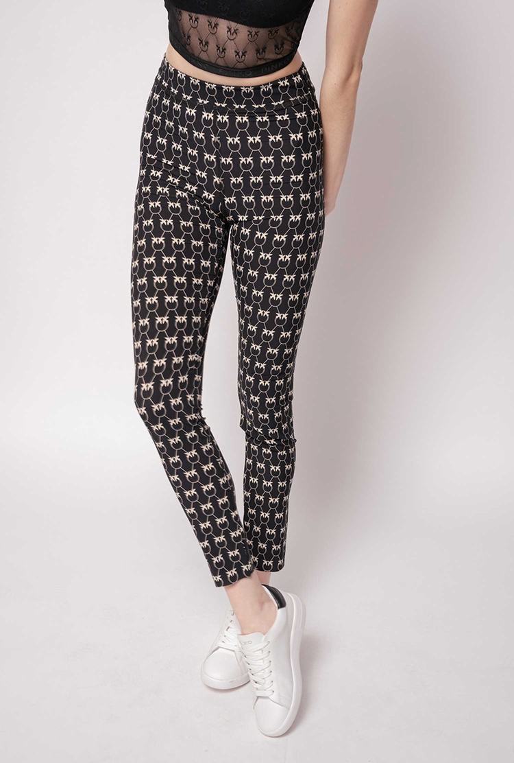 Black/Cream Women's Pinko Monogram Pants | Ireland-83529609