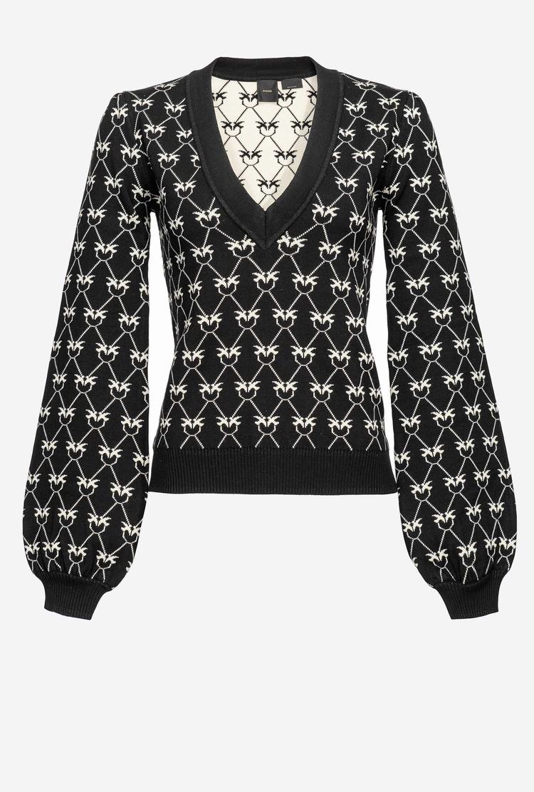 Black/Cream Women's Pinko Wide Sweaters | Ireland-48793129