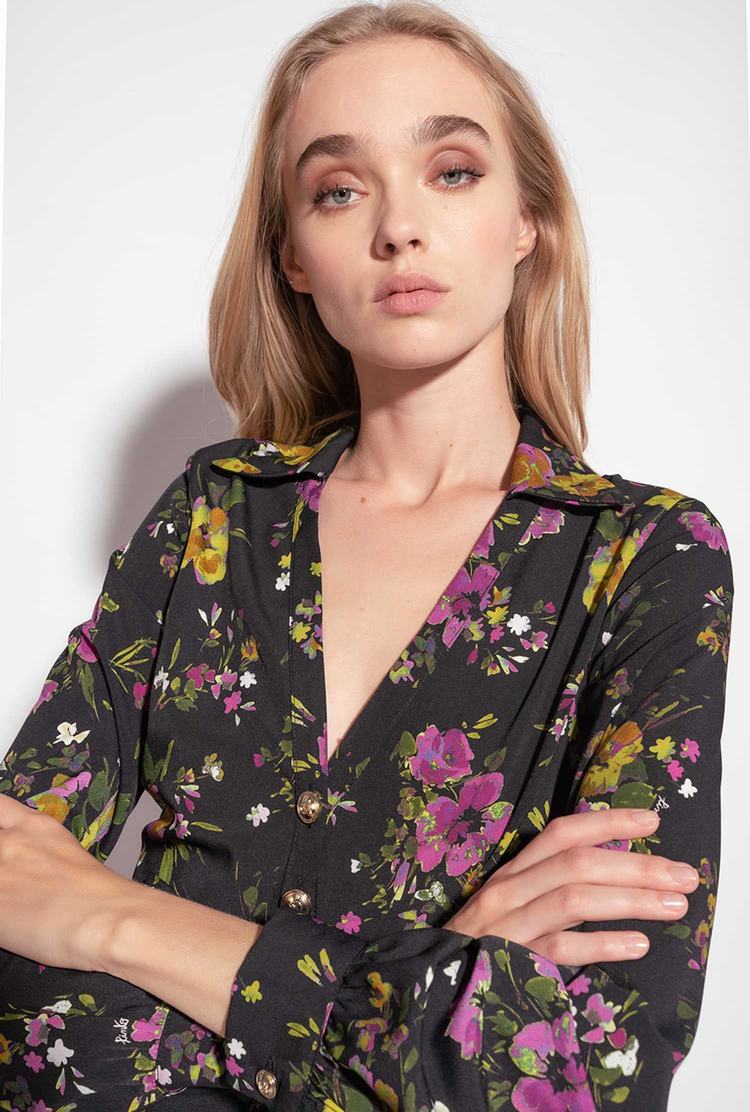 Black/Fuchsia/Green Women's Pinko Floral Dress | Ireland-30265879