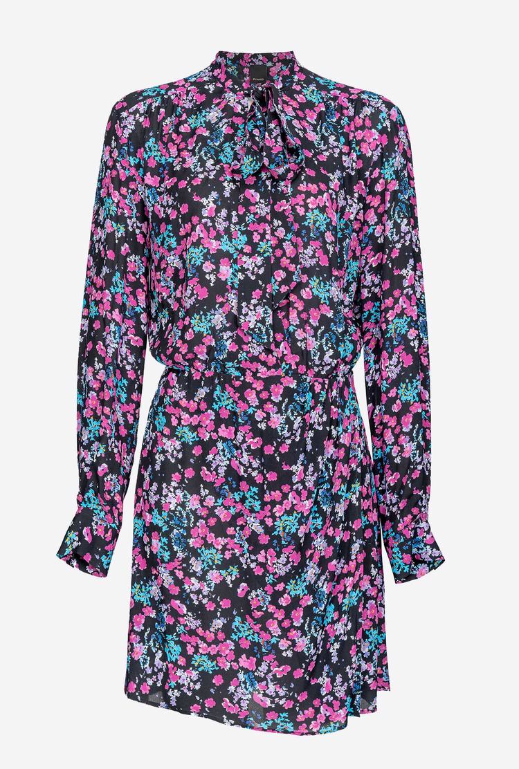 Black/Fuchsia Women's Pinko Micro-floral Dress | Ireland-82036799