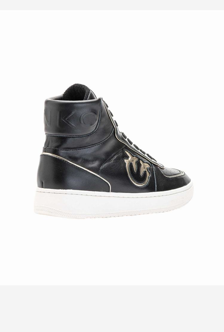 Black/Gold Women's Pinko Leather High-top Sneakers | Ireland-23065479