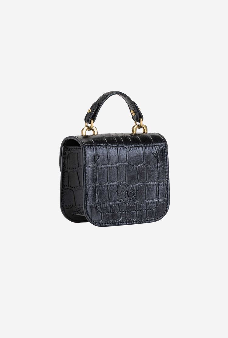 Black Gold Women's Pinko Micro Love Bag Bell Croco Handbag | Ireland-12935679