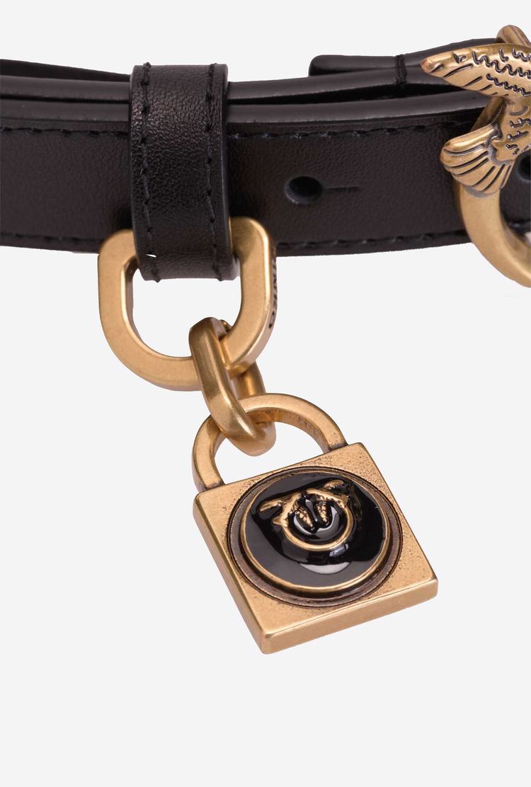 Black Gold Women's Pinko Padlock Charm Belts | Ireland-12589749