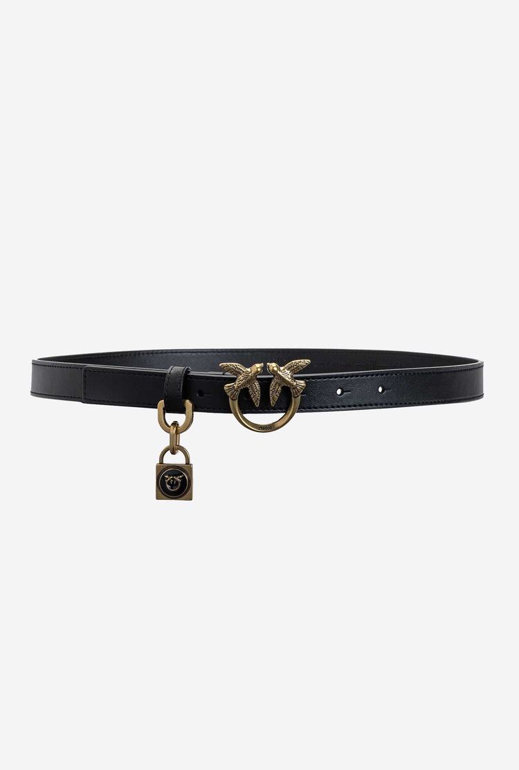 Black Gold Women\'s Pinko Padlock Charm Belts | Ireland-12589749