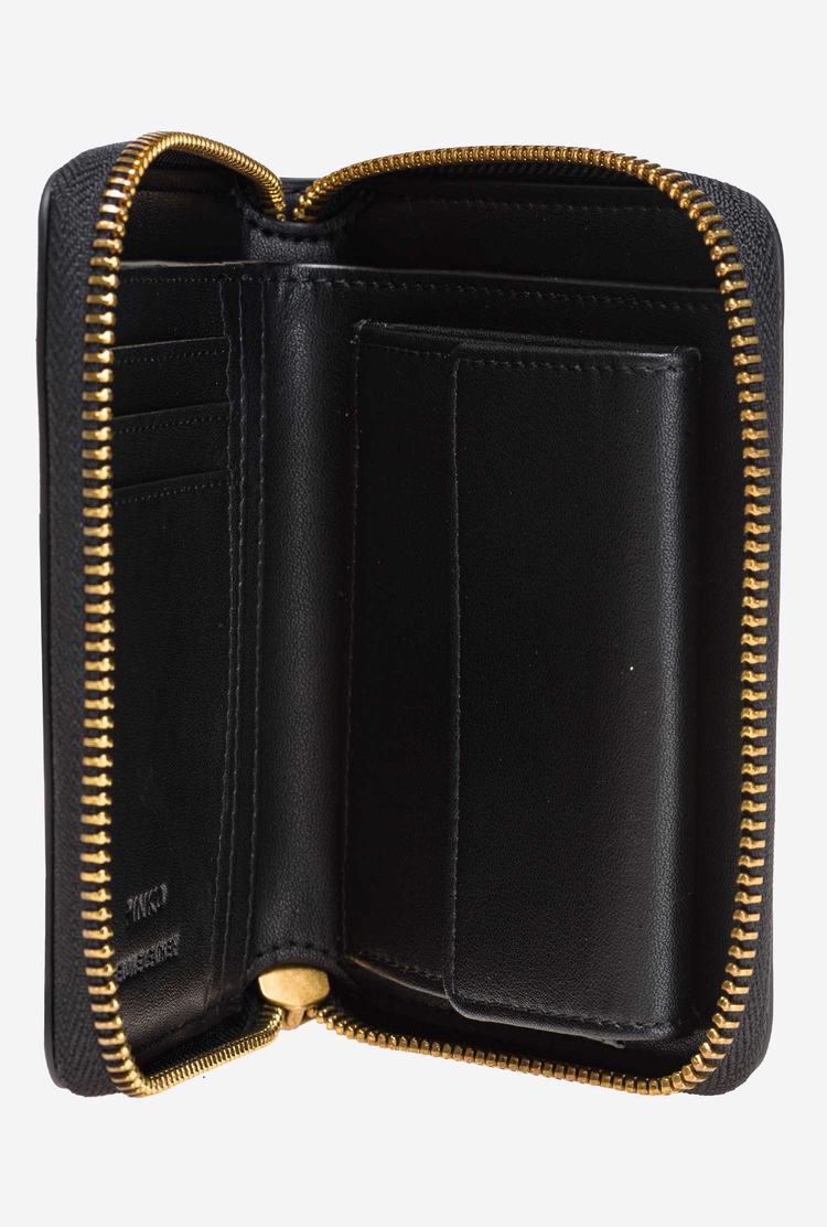 Black Gold Women's Pinko Small Zip-around Leather Purses | Ireland-13740289