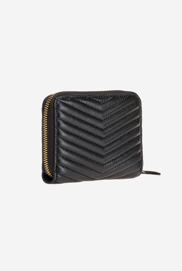 Black Gold Women's Pinko Small Zip-around In Chevron-patterned Nappa Leather Purses | Ireland-75946239