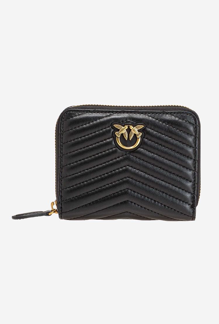 Black Gold Women\'s Pinko Small Zip-around In Chevron-patterned Nappa Leather Purses | Ireland-75946239