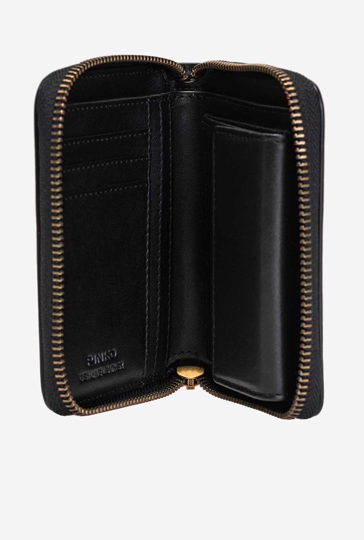 Black Gold Women's Pinko Small Zip-around Leather Wallets | Ireland-81259609