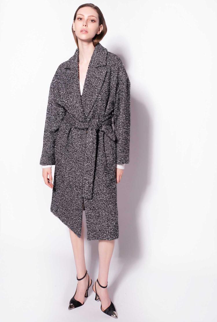 Black/Grey Women's Pinko Herringbone Wraparound Coats | Ireland-10859749